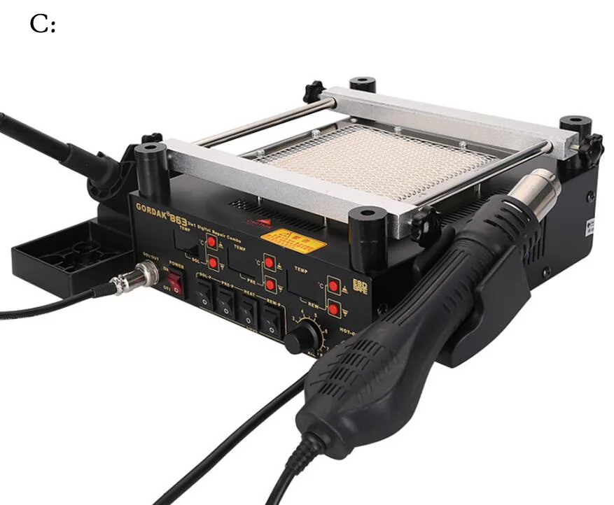 new Gordak 863 3 in 1 Digita Hot Air Heat Gun BGA Rework Solder Station Electric Soldering iron IR Infrared Preheating Station
new Gordak 863 3 in 1 Digita Hot Air Heat Gun BGA Rework Solder Station Electric Soldering iron IR Infrared Preheating Station