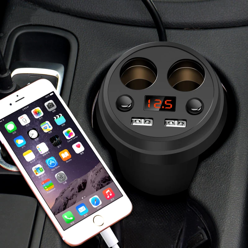 Car Charger 2 USB DC/5V 3.1A Cup Power Socket Adapter Cigarette Lighter Splitter Mobile Phone Chargers With Voltage LED Display