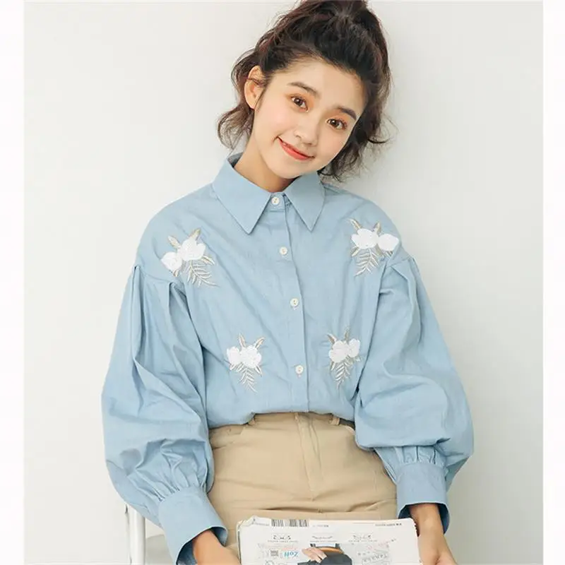 Embroidered Flower Lantern Sleeves Denim Shirt Women's Shirts Clothes Kawaii Ladies Vintage Female Punk Harajuku Tunic For Women
Embroidered Flower Lantern Sleeves Denim Shirt Women's Shirts Clothes Kawaii Ladies Vintage Female Punk Harajuku Tunic For Women
