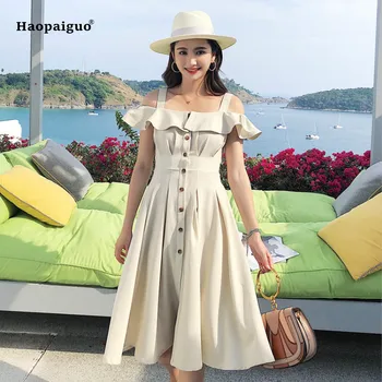 2018 A-line Dress Women Summer Solid Plaid Short Sleeve Spaghetti Strap Slash Neck Elegant Beach Lady Dress Casual Party Dresses
2018 A-line Dress Women Summer Solid Plaid Short Sleeve Spaghetti Strap Slash Neck Elegant Beach Lady Dress Casual Party Dresses