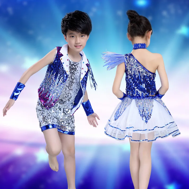 2017 Brand Children's Day Dress Set Girls Dancing Clothings Jazz Dance Set Sequins Children Shining Skirt Boy Hip-hop Dance Blue 
2017 Brand Children's Day Dress Set Girls Dancing Clothings Jazz Dance Set Sequins Children Shining Skirt Boy Hip-hop Dance Blue