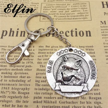 

Elfin Vintage Samoyed Keychains Antique Silver Plated Animal Samoyed Dog Key Chains Keyrings Pet Dog Jewellery