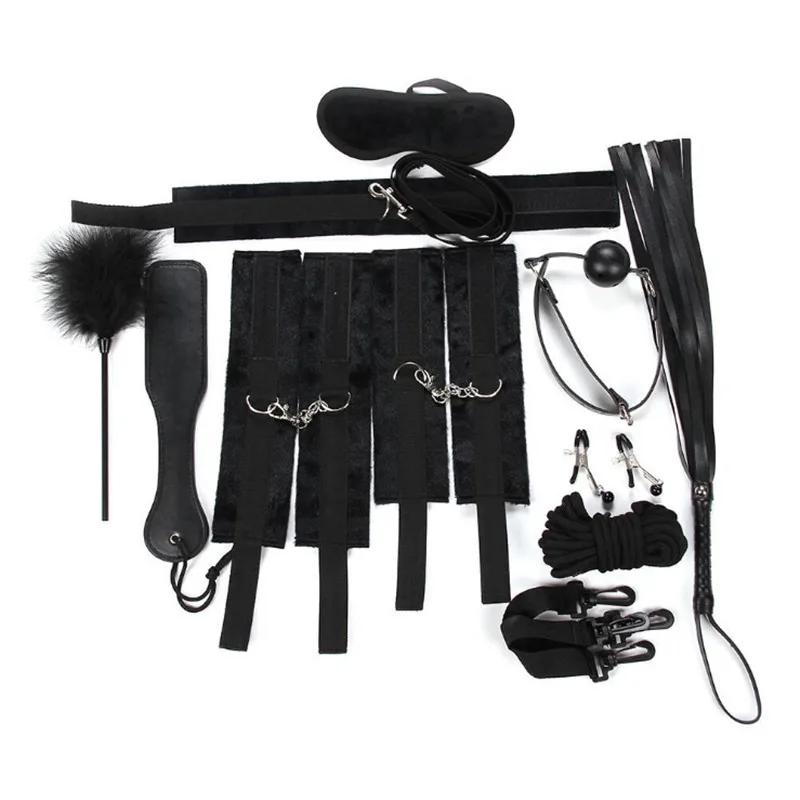 11 Pcs/set Sexy Lingerie Nylon BDSM Sex Bondage Set Hand Cuffs Footcuff Whip Blindfold Gag Whip Erotic Sex Toys For Couples Gay