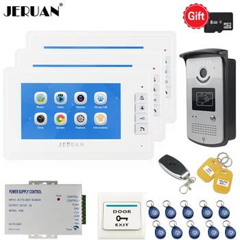 

JERUAN New 7 inch LCD Video Door phone Voice/Video Recording intercom system kit 3 Monitor + RFID Access control Camera 1V3