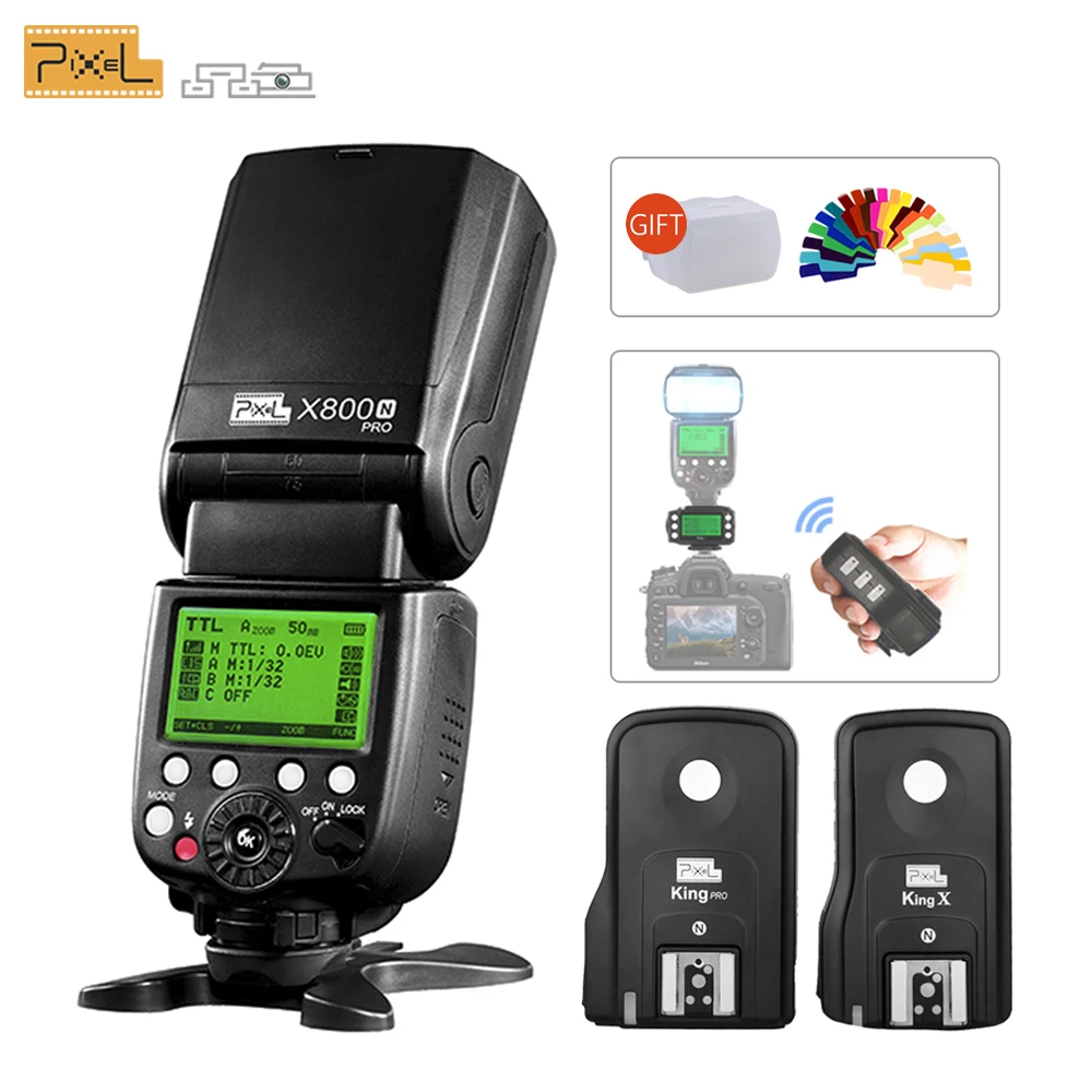 Pixel X800N Pro ITTL TTL HSS 1/8000S High Speed Sync Flash Speedlite & King Pro Flash Trigger Shutter Remote For Nikon Cameras
Pixel X800N Pro ITTL TTL HSS 1/8000S High Speed Sync Flash Speedlite & King Pro Flash Trigger Shutter Remote For Nikon Cameras
