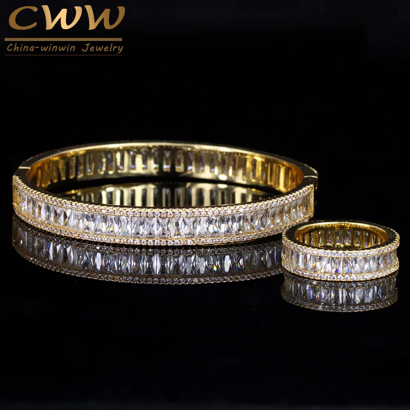CWWZircons Elegant Light Yellow Gold Color AAA Baguette Cubic Zirconia Round Fashion Ring And Bangle Bracelet Jewelry Set T223
CWWZircons Elegant Light Yellow Gold Color AAA Baguette Cubic Zirconia Round Fashion Ring And Bangle Bracelet Jewelry Set T223
