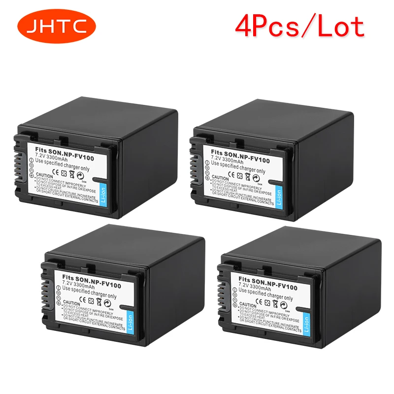 

4Pcs 3300mAh NP-FV100 NP FV100 NPFV100 Rechargeable Camera Battery for SONY FDR-AX100E AX100E HDR XR550E XR350E CX550E CX350E