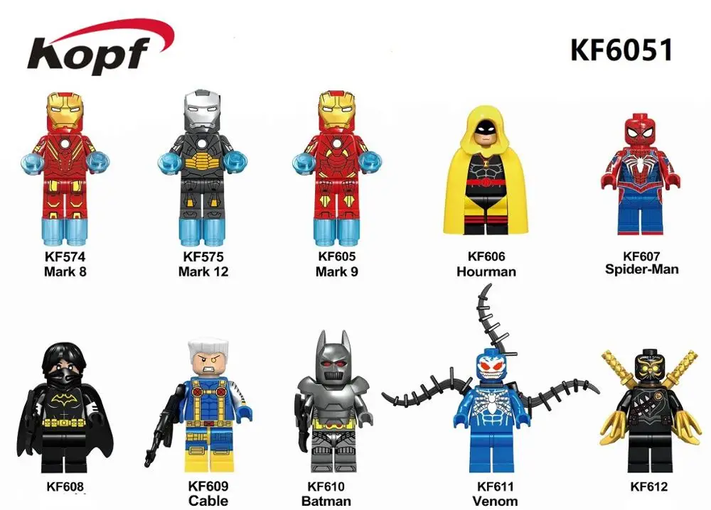 Single Sale Super Heroes Iron Man Venom Batman Hourman Talon Cable Building Blocks Bricks Gift Toys For Children KF6051
Single Sale Super Heroes Iron Man Venom Batman Hourman Talon Cable Building Blocks Bricks Gift Toys For Children KF6051