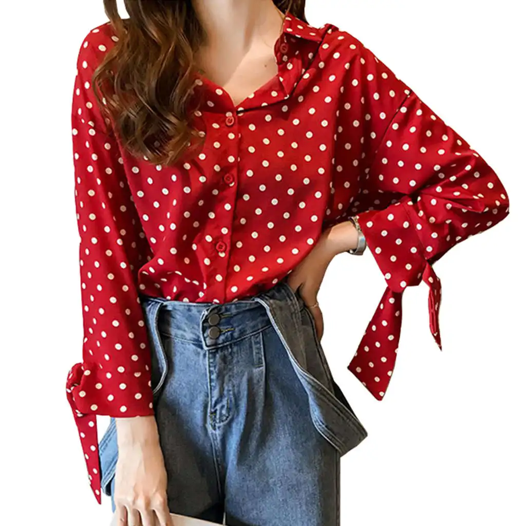 Spring Autumn Women's Wave Point Bandage Sleeve Plus Size Shirt Femme Loose Lapel Cardigan Tops Blouses
Spring Autumn Women's Wave Point Bandage Sleeve Plus Size Shirt Femme Loose Lapel Cardigan Tops Blouses
