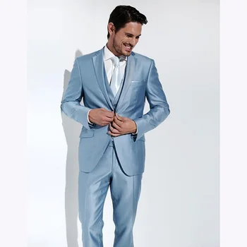 

2017 Groom men suit Tuxedo terno masculino Baby Blue Groomsmen Notch Lapel Wedding mens Suits Bridegroom (Jacket+Pants+Tie+Vest)