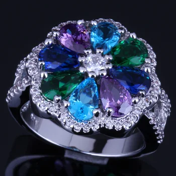 Gallant Flower Multigem Multicolor Sky Blue Cubic Zirconia Silver Plated Ring V0090
Gallant Flower Multigem Multicolor Sky Blue Cubic Zirconia Silver Plated Ring V0090