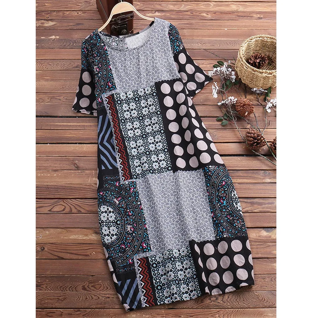 Feitong Ladies Elegant Print Summer Dress Women Vintage Short Sleeve Round Neck Streetwear Home Loose Dress Robe Longue Femme
Feitong Ladies Elegant Print Summer Dress Women Vintage Short Sleeve Round Neck Streetwear Home Loose Dress Robe Longue Femme