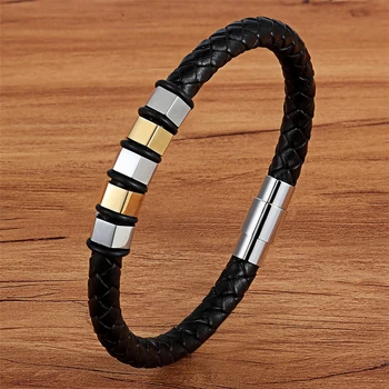 XQNI Geometric Design Gold/Steel Interlocking Stainless Steel Bracelet Magnetic Clasp Genuine Leather Bracelet & Bangle For Men
XQNI Geometric Design Gold/Steel Interlocking Stainless Steel Bracelet Magnetic Clasp Genuine Leather Bracelet & Bangle For Men