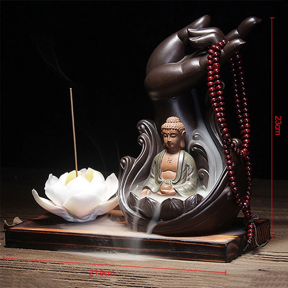 

Water Lily Ceramic Buddha Incense Burner Holder Buddhist Backflow Censer Home Office Teahouse Home Decor Incense Cones