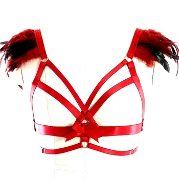Rave Wear Feather Epaulette Cage Bra Womens Red Feathers Gothic Body Harness Belt Sexy Angel Wings Bondage Harness Lingerie
Rave Wear Feather Epaulette Cage Bra Womens Red Feathers Gothic Body Harness Belt Sexy Angel Wings Bondage Harness Lingerie