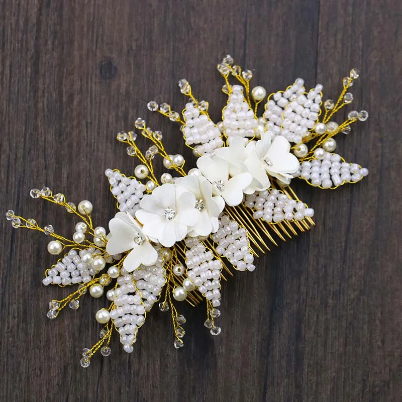 Women Exquisite White Pearl Flower Wedding Bridal Hair Combs Golden Crystals Handmade Headpiece Hair Jewelry Accessories JL
Women Exquisite White Pearl Flower Wedding Bridal Hair Combs Golden Crystals Handmade Headpiece Hair Jewelry Accessories JL