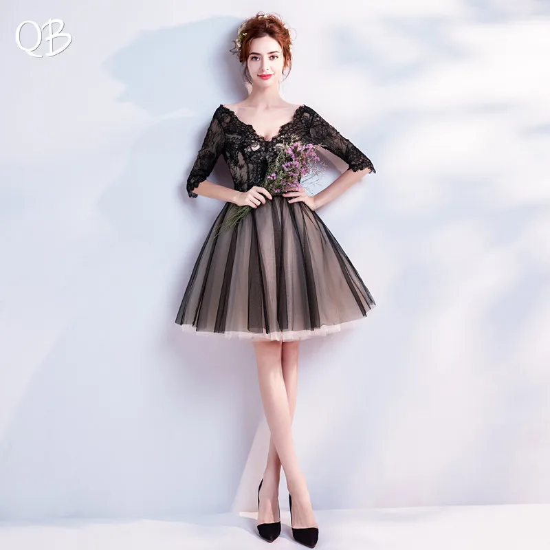 Black Ball Gown Half Sleeve Tulle Lace Beading Flowers Short Sexy Evening Dresses 2019 New Fashion Bride Party Prom Dress XK132
Black Ball Gown Half Sleeve Tulle Lace Beading Flowers Short Sexy Evening Dresses 2019 New Fashion Bride Party Prom Dress XK132