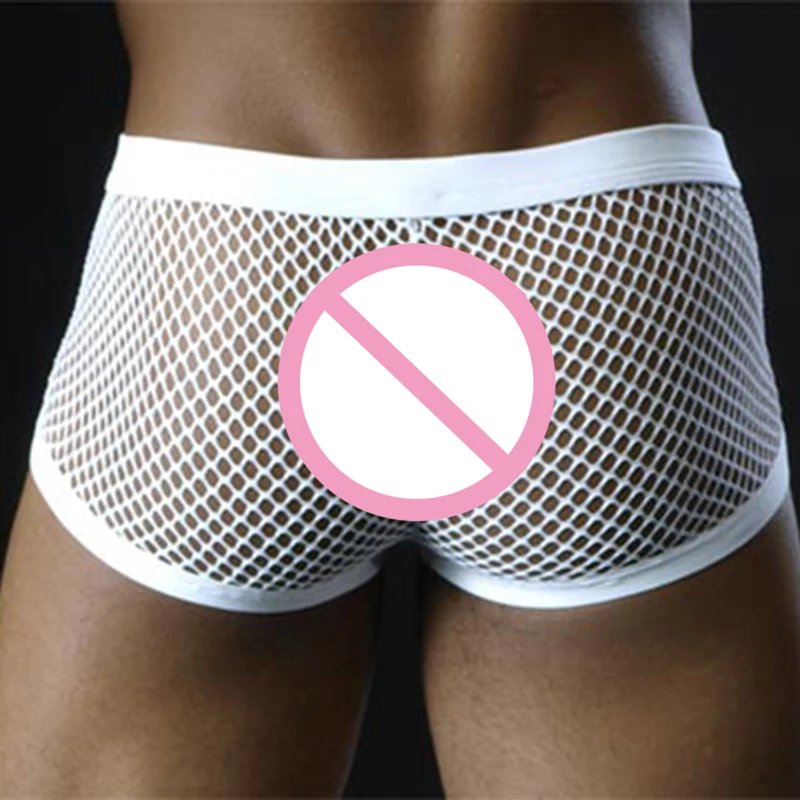 Description Picture 3 of itemCLEVER-MENMODE Sexy Mesh Boxer Men Underwear See Through Transparent Low Waist Nightwear Boxer Shorts Boxershorts Underpants