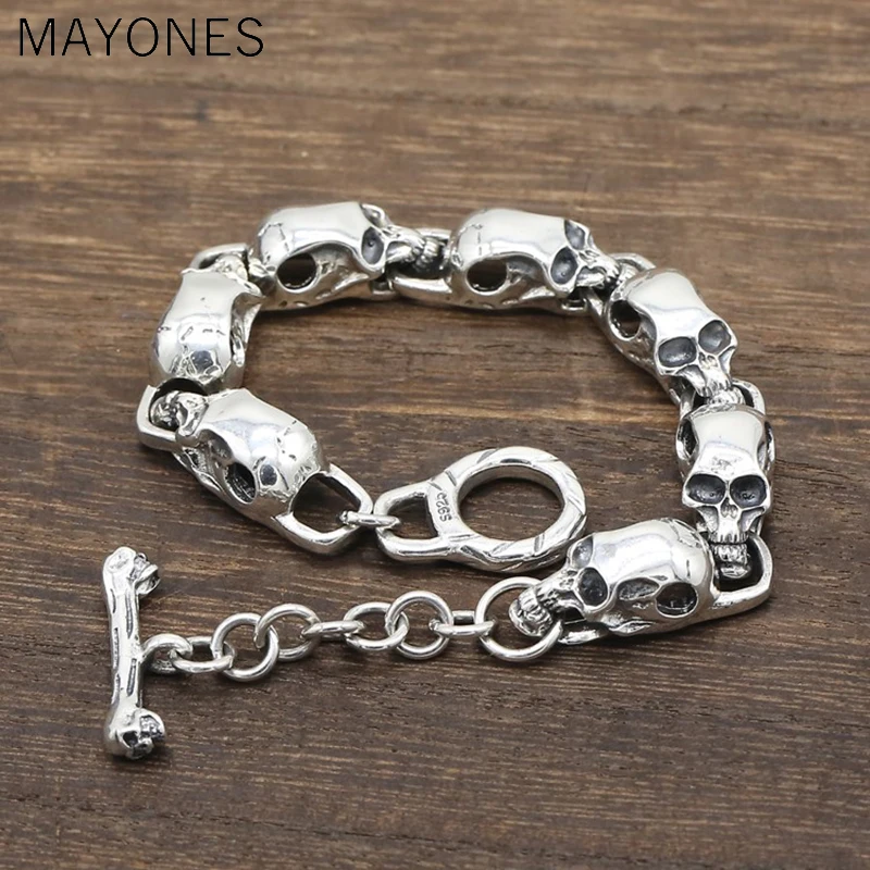 9.5mm width Pure 925 Sterling Silver Skeleton Skull Bracelets for Men Real Silver Punk Vintage Skull Chain Bracelets
9.5mm width Pure 925 Sterling Silver Skeleton Skull Bracelets for Men Real Silver Punk Vintage Skull Chain Bracelets