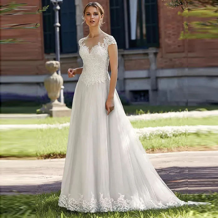 Boho Wedding Dress Cap Sleeve A Line Sheer Scoop Lace Bride Dress Free Shipping Romatic Wedding Gowns vestidos de novia 2019
Boho Wedding Dress Cap Sleeve A Line Sheer Scoop Lace Bride Dress Free Shipping Romatic Wedding Gowns vestidos de novia 2019