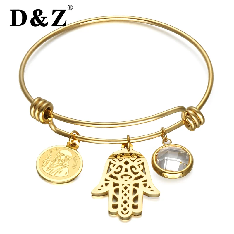 D&Z Religious Crystal Decoration Luck Fatima Hand Bracelet Gold Stainless Steel Hamsa San Benito Wire Bangles Bracelets Jewelry
D&Z Religious Crystal Decoration Luck Fatima Hand Bracelet Gold Stainless Steel Hamsa San Benito Wire Bangles Bracelets Jewelry