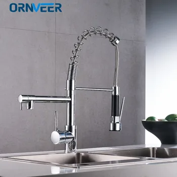 Chrome Spring Pull Down Kitchen Faucet Dual Spouts 360 Swivel Handheld Shower Kitchen Mixer Hot Cold 2 Outlet Spring KF2005
Chrome Spring Pull Down Kitchen Faucet Dual Spouts 360 Swivel Handheld Shower Kitchen Mixer Hot Cold 2 Outlet Spring KF2005