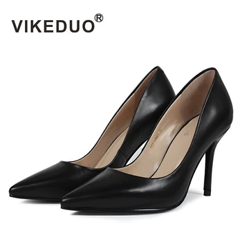 

Vikeduo 2019 Handmade Zapatos Mujer Tacon Dames Schoenen Classic Pointed Toe Office Career Genuine High Thin Heels Women Shoes
