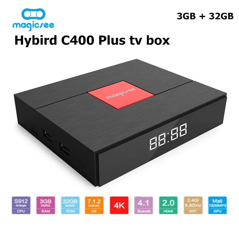 Magicsee C400 Plus Smart TV Box Amlogic S912 Octa Core 4K Smart TV Box DVB-S2 DVB-T2 Cable Dual WiFi Set Top Box For Android
Magicsee C400 Plus Smart TV Box Amlogic S912 Octa Core 4K Smart TV Box DVB-S2 DVB-T2 Cable Dual WiFi Set Top Box For Android