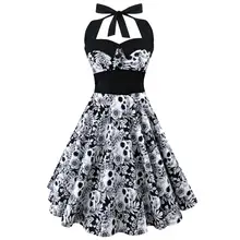 Gran oferta vestido Halter verano Mujer 2018 sin mangas estampado Floral mujer elegante Vintage vestidos Retro Rockabilly Prom vestido de fiesta(China)