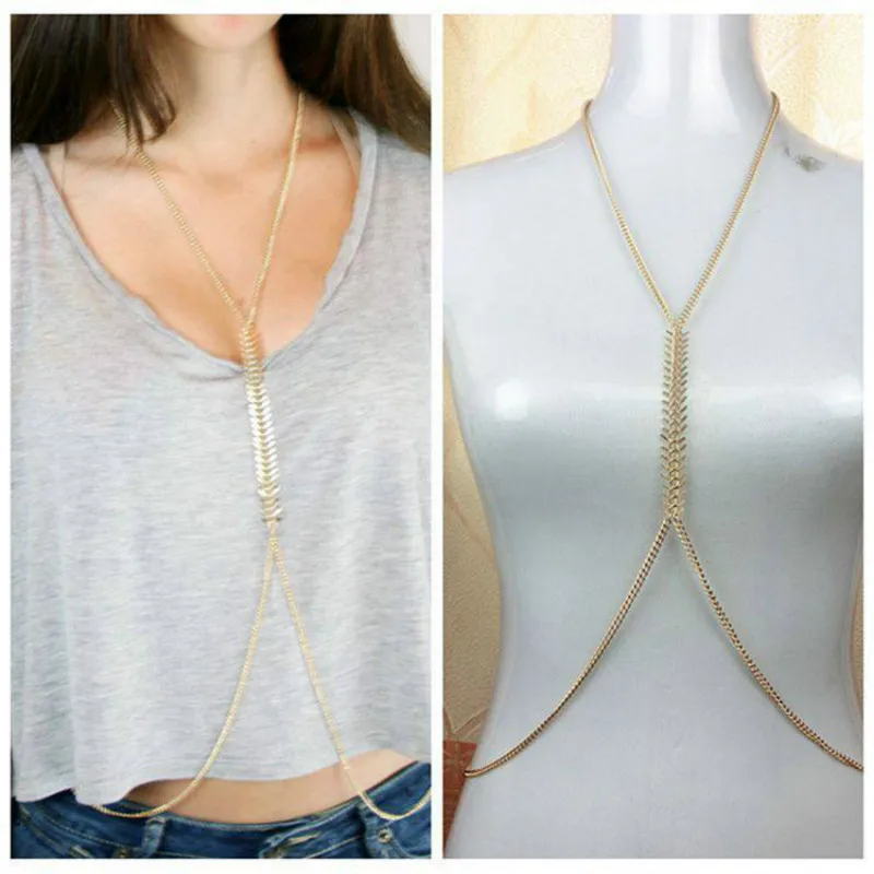 2017 New Fashion Sexy Body Chain Necklace Women Gold-Color Simple Fishbone Chain Bikini Beach Body Jewelry
2017 New Fashion Sexy Body Chain Necklace Women Gold-Color Simple Fishbone Chain Bikini Beach Body Jewelry