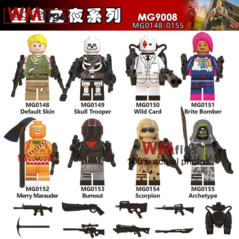 Battle Royale Legoings Skull Trooper Default Skin Wild Card Brite Bomber Burnout Scorpion Archetype Building Blocks Toys Gifts
Battle Royale Legoings Skull Trooper Default Skin Wild Card Brite Bomber Burnout Scorpion Archetype Building Blocks Toys Gifts
