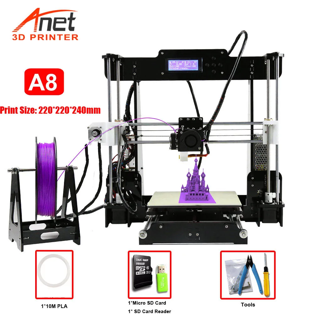 Anet A6 A8 A2 3D Printer High Print Speed Reprap Prusa i3 High precision Toys DIY 3D Printer Kit with Filament Aluminum Hotbed
Anet A6 A8 A2 3D Printer High Print Speed Reprap Prusa i3 High precision Toys DIY 3D Printer Kit with Filament Aluminum Hotbed