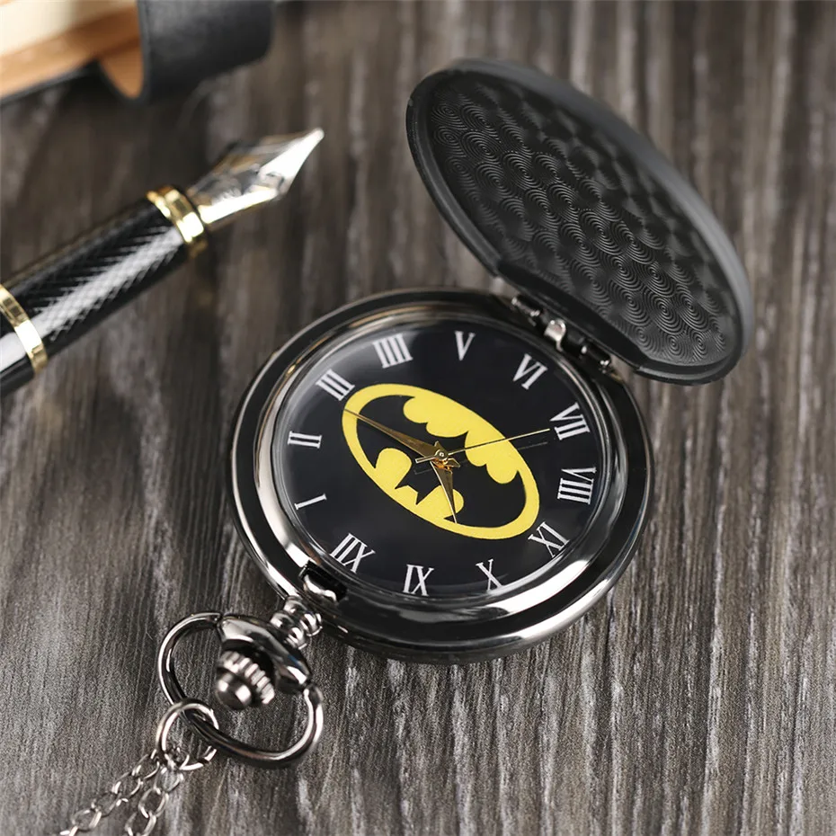 Ретро Бэтмен кварцевые карманные часы для мужчин женщин гладкой римскими