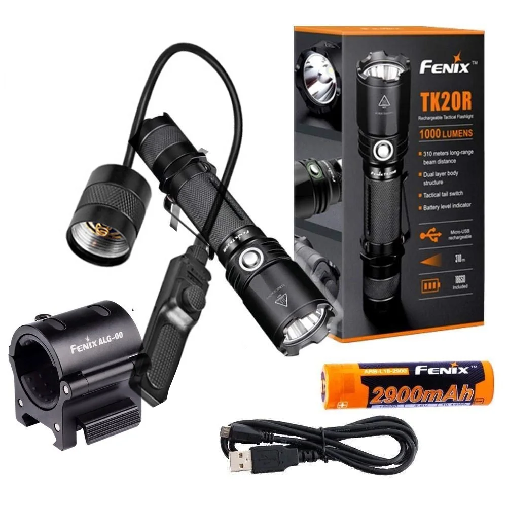 Fenix TK20R 1000 Lumens High Capacity USB Rechargeable LED Tactical Flashlight with Battery ALG 00 mount AER-03 V2.0 switch
Fenix TK20R 1000 Lumens High Capacity USB Rechargeable LED Tactical Flashlight with Battery ALG 00 mount AER-03 V2.0 switch
