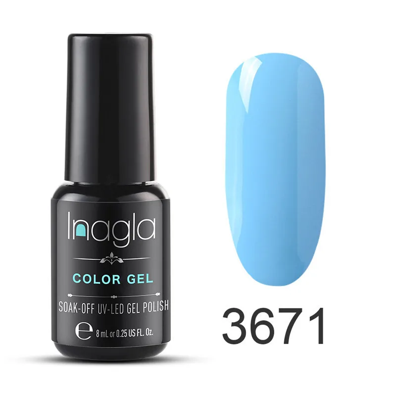 Inagla синий гель для дизайна ногтей 8 мл УФ светодиодный светильник чистый Гель лак