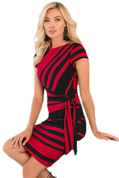Red-Black-Stripe-Knot-Sheath-Dress-LC61657-3-2