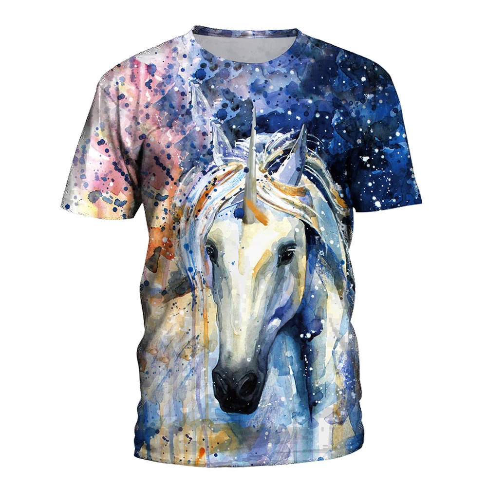 FCCEXIO 2018 New Summer T Shirt Women Animal Horse 3D Print Oil Color Tshirt Hiphop Lnk Splash T-Shirt Harajuku Crop Top 22