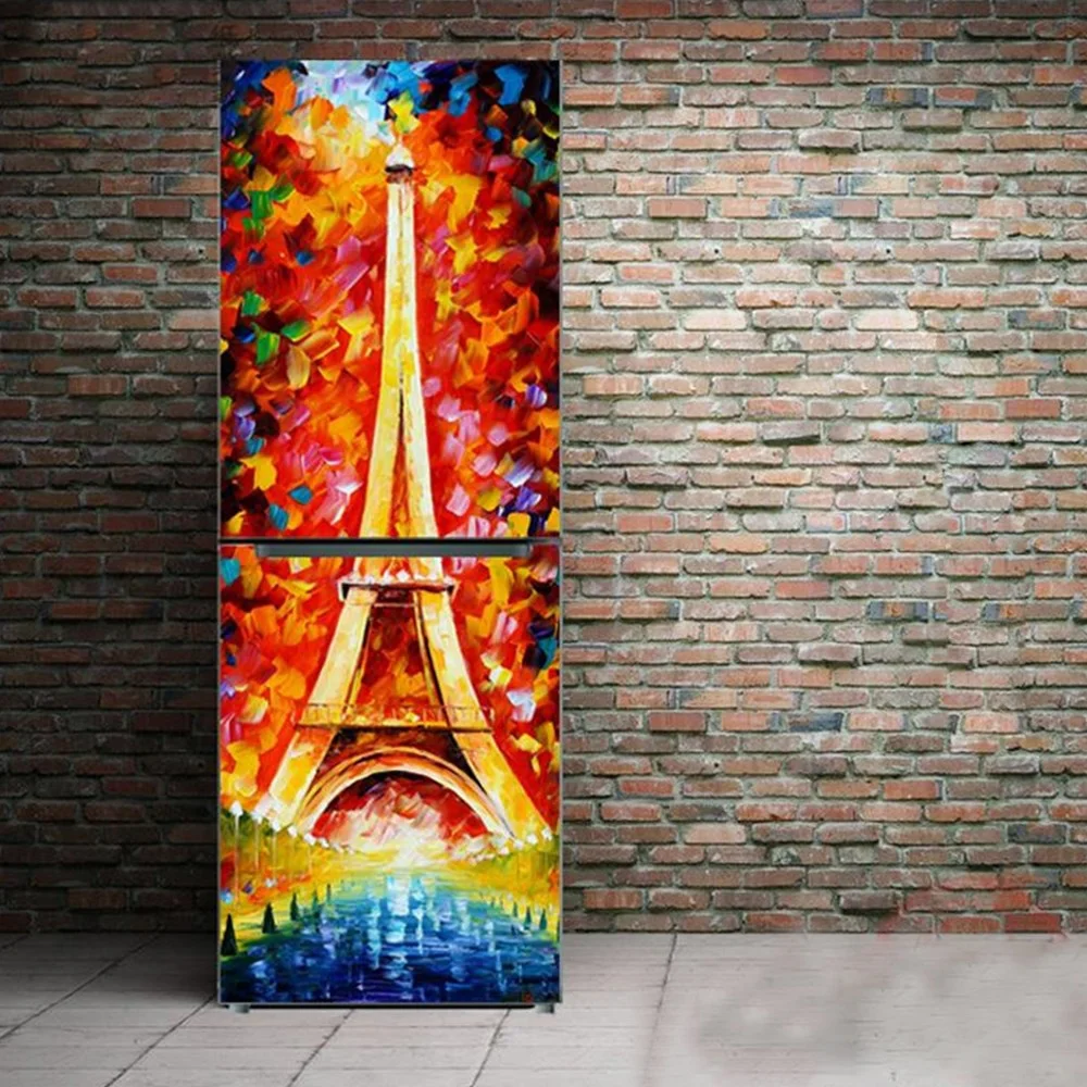 DIY Eiffel oil painting style Refrigerator Sticker