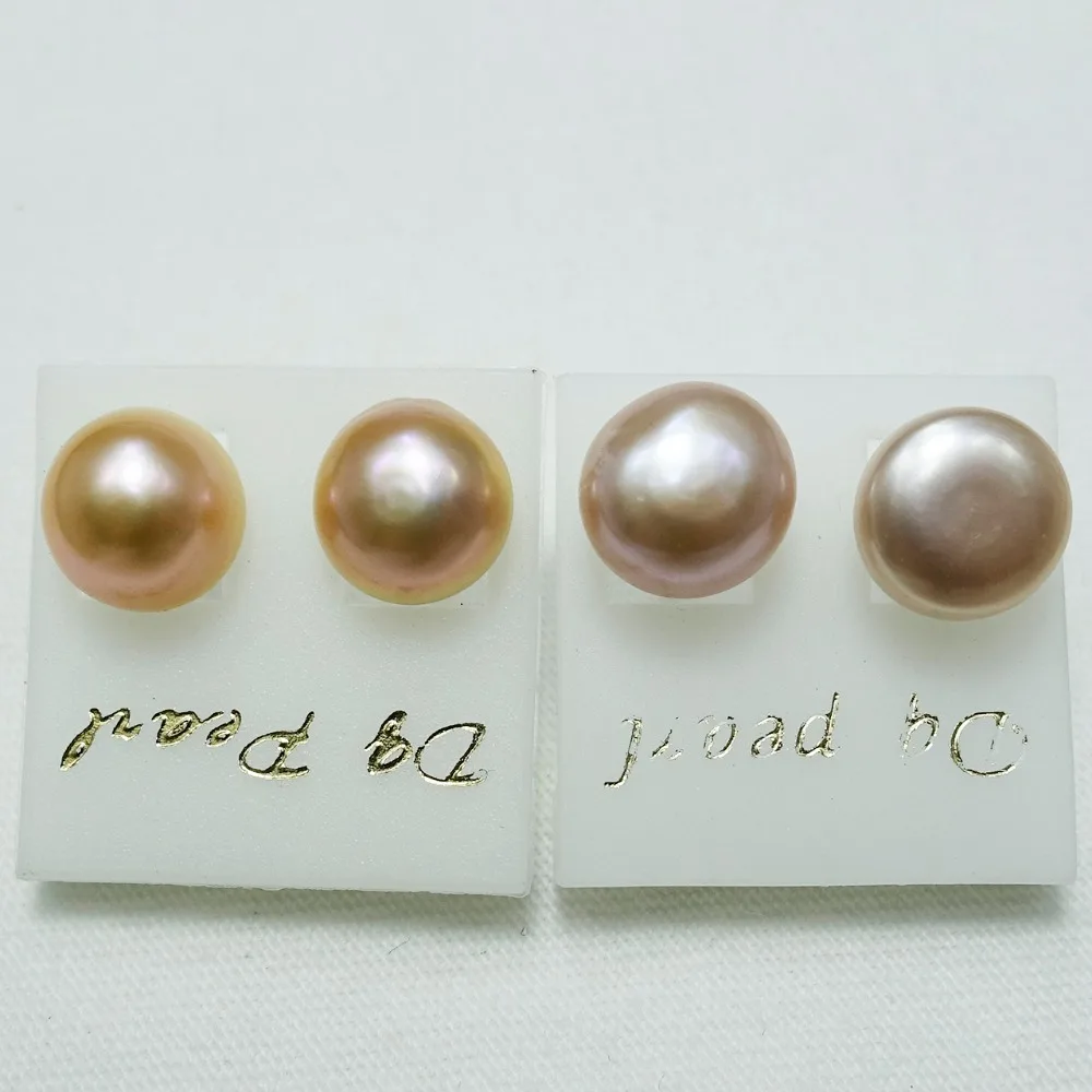 

freshwater cultured pearl stud earrings 9mm round with stainless steel post natural pink purple cream 12 pairs wholesale in bulk