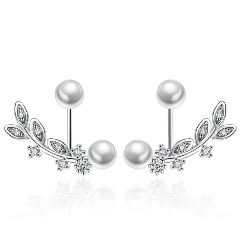 Korean fashion pearl leaf hanging earring jackets