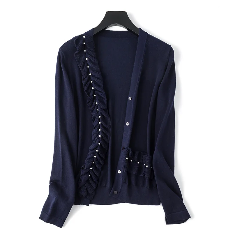 New autumn of 2018 small pearl falbala sweater knitting cardigan female joker basic model
New autumn of 2018 small pearl falbala sweater knitting cardigan female joker basic model