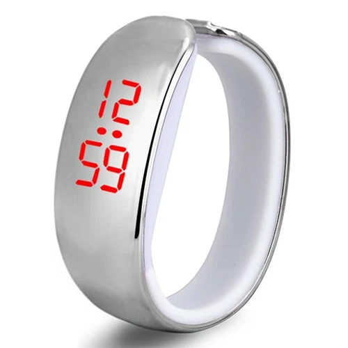 Fashion Women Ladies Sport Waterproof Plating Digital LED Bracelet Wrist Watch Silver
