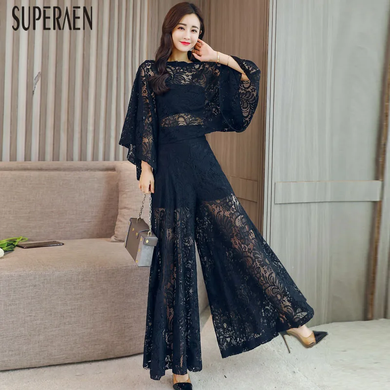 SuperAen Lace Fashion Women's Sets Long Sleeve Solid Color Casual Tops Wide Leg Pants Female Summer 2018 New Two Pieces Women
SuperAen Lace Fashion Women's Sets Long Sleeve Solid Color Casual Tops Wide Leg Pants Female Summer 2018 New Two Pieces Women