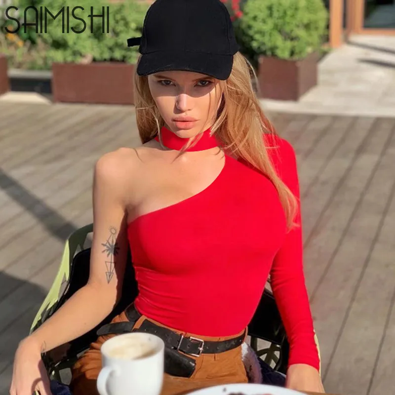Saimishi Cotton Halter One-Shoulder Long Sleeve Slim Sexy Bodysuit Women New Fashion Spring Autumn Solid Bodycon Casual Body
Saimishi Cotton Halter One-Shoulder Long Sleeve Slim Sexy Bodysuit Women New Fashion Spring Autumn Solid Bodycon Casual Body