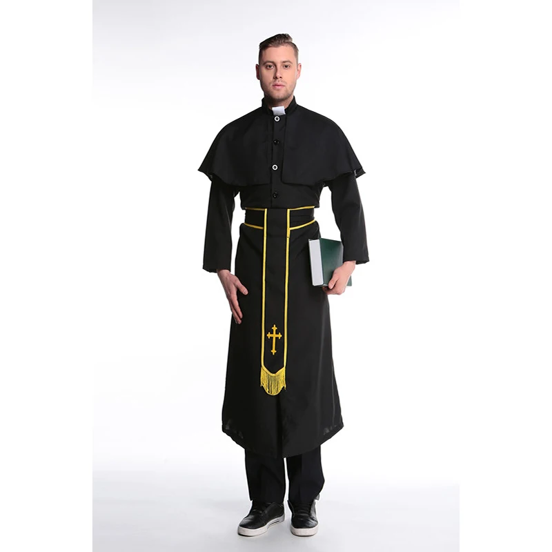 Black Men Jesus Missionary Costume Priest Christian Suits Male Nun Drama Clergyman Adults Carnival Cosplay Clothing Men Costumes (7)