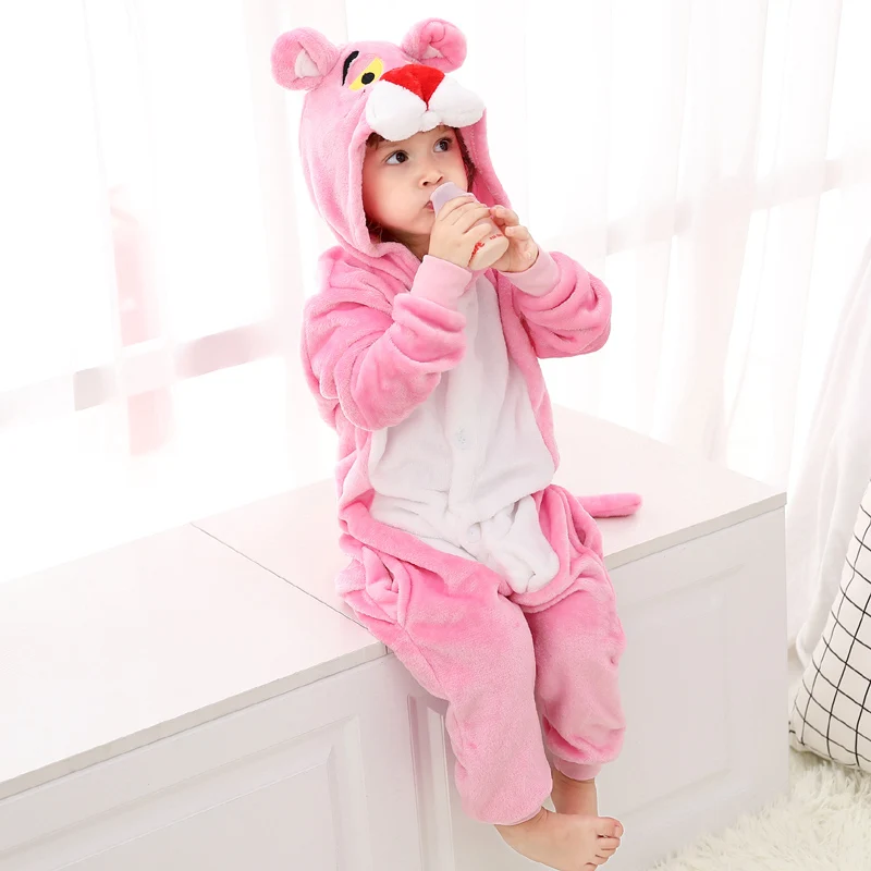 Очаровательны Розовая пантера Дети Kigurumi пижамы Baby One Piece Фланелевое кигуруми