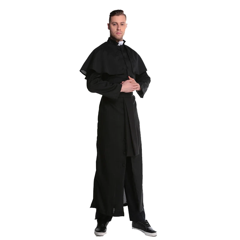 Black Men Jesus Missionary Costume Priest Christian Suits Male Nun Drama Clergyman Adults Carnival Cosplay Clothing Men Costumes (2)