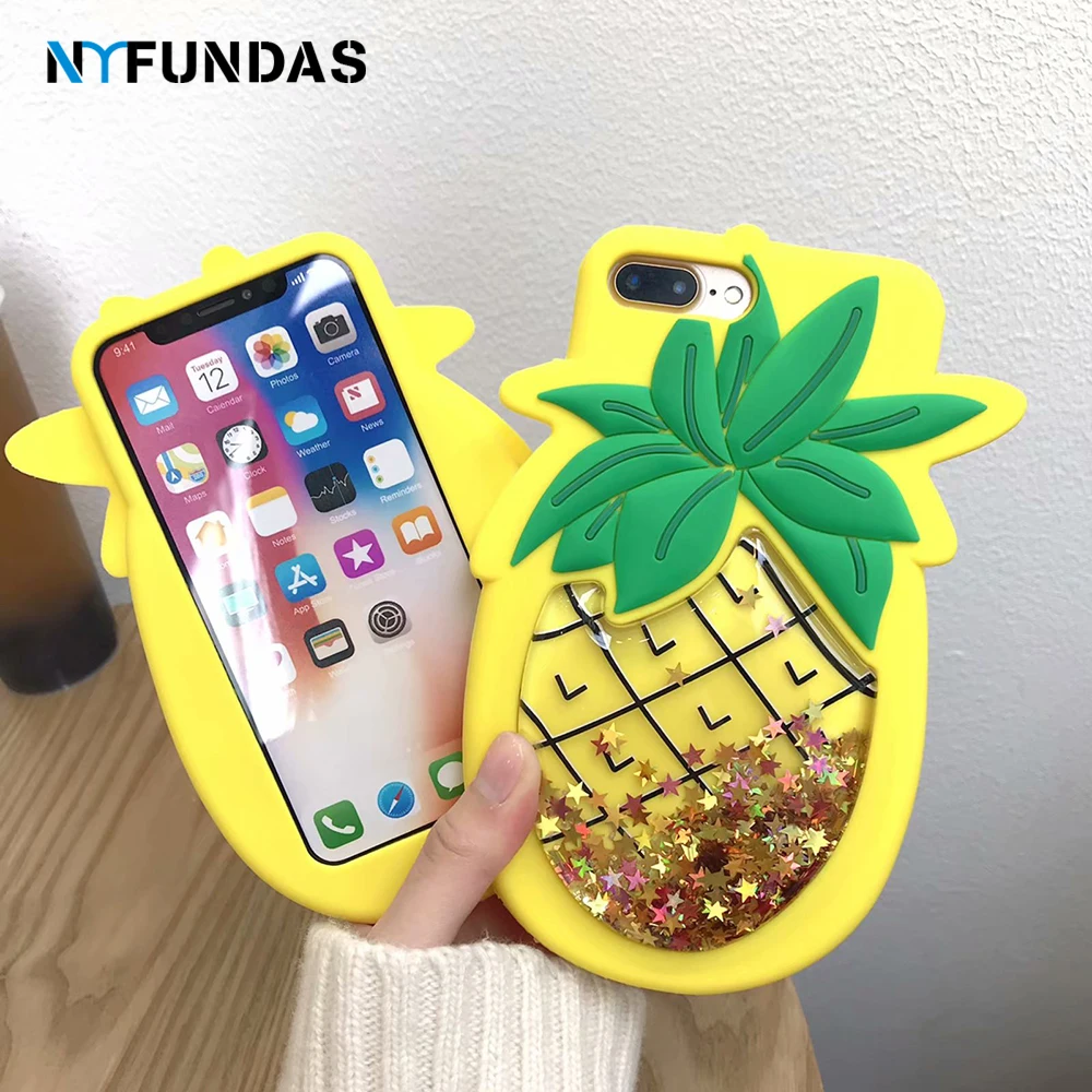 NYFundas Quicksand Pineapple Case for iPhone 8 Plus 7 plus 6 6s X XS Cute Silicone 3D Cover Shockproof Bling Glitter fundas |