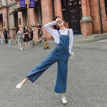 Fashion Korean Version of the Bib Pants Trend Women Denim Jumpsuits Casual Overalls Female Size S-XL 
Fashion Korean Version of the Bib Pants Trend Women Denim Jumpsuits Casual Overalls Female Size S-XL