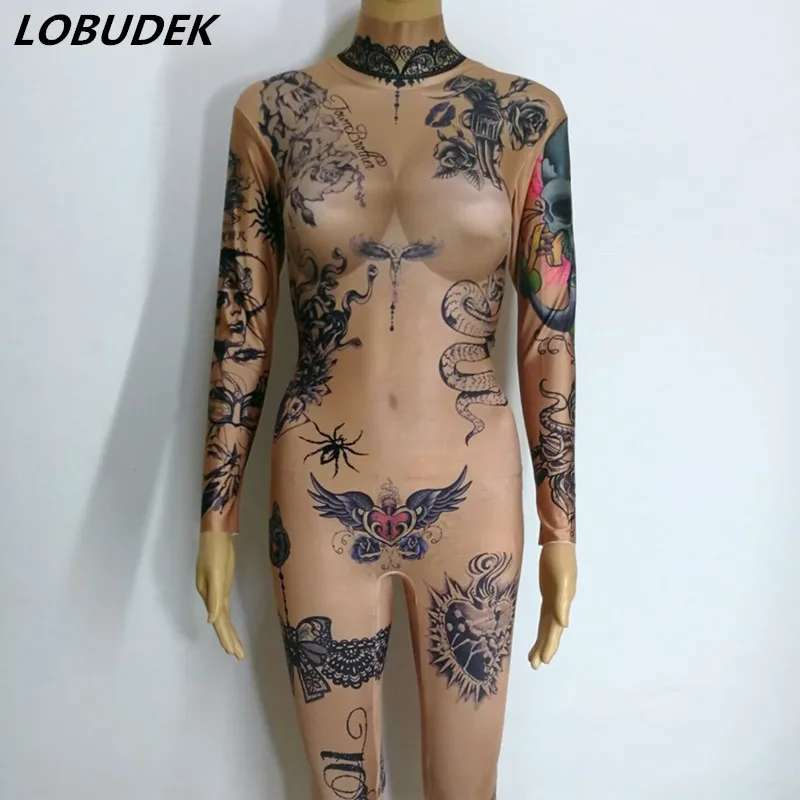Women High Elastic Tattoo Pattern Jumpsuit Sexy Bar Nightclub Female Pole Dancing Costume DJ Singer Party Show Performance Wears
Women High Elastic Tattoo Pattern Jumpsuit Sexy Bar Nightclub Female Pole Dancing Costume DJ Singer Party Show Performance Wears